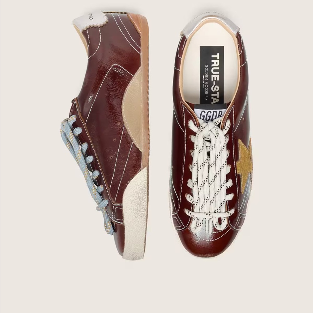 NWT Golden Goose Burgundy Leather Womens Sneakers with Gold Star - Picture 3 of 13
